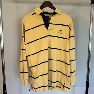 Vintage Woods & Irons Yellow Long Sleeve Polo with Navy Blue Stripes Size XL